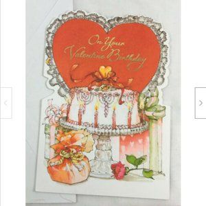 Vtg Hallmark Greeting Card ON YOUR VALENTINE BIRTHDAY Die-cut Embossed